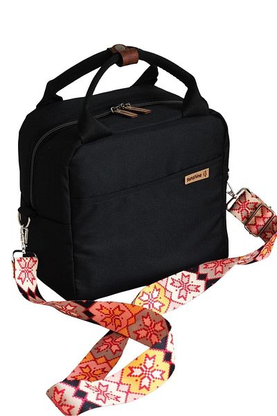 SUNSHINE Black Waterproof Thermal Food Carrying Bag Lunch Bag with Orange Pattern and Black Strap
