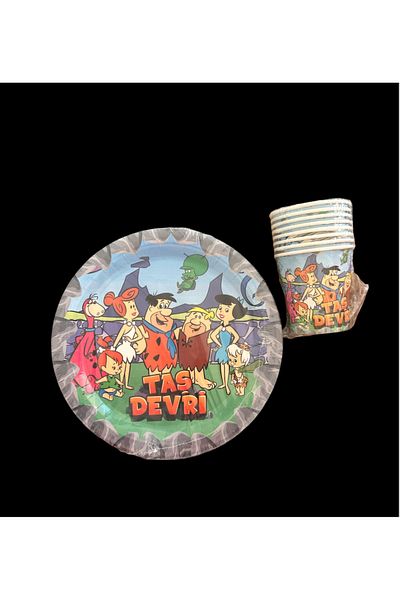 partideyince Stone Age and Bambam Fred Wilma Plate and Cup Fork Set for 8 People