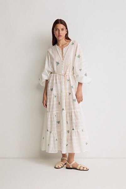 Pilea Mavi Nakış İşlemeli Geniş Kesim Portatif Astarlı Pamuk Brode Kumaştan M...