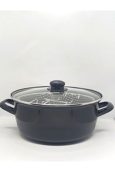 AHMETAL وعاء زبادي مقلي كبير الحجم باللون الأسود مقاس 26 سم