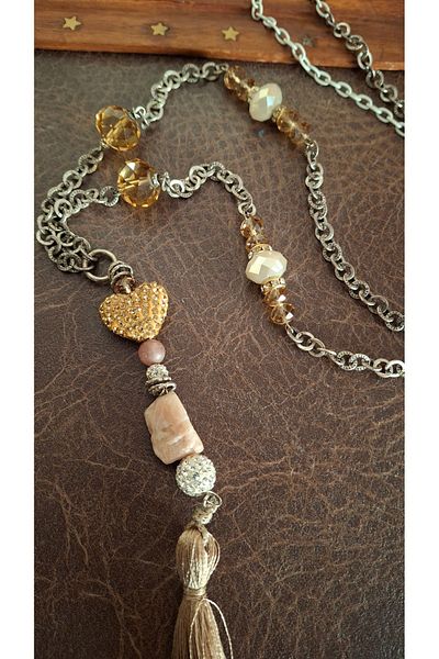 azra takı tasarım 1 Piece Long Tassel Crystal Chain Quartz Natural Stone Women's Necklace