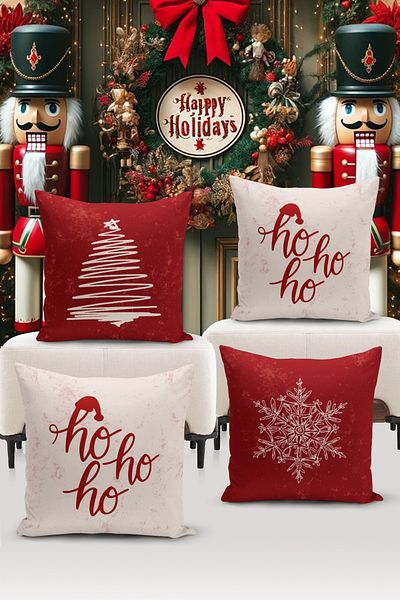 Bertille Home New Year Series - Double Sided Digital Printed 4-Piece Throw Pillow Cover Set (Christmas Christmas Cushion Cover)