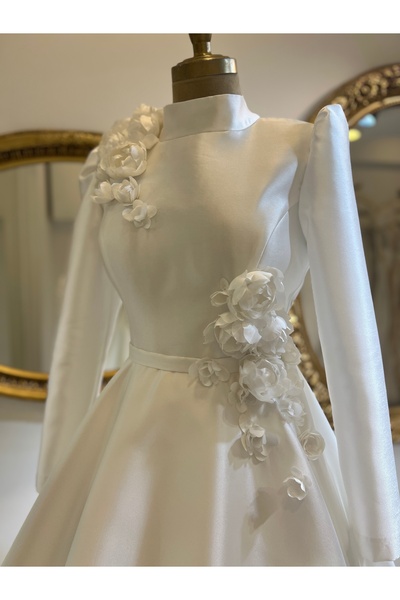 GAMZE Saten tesettür gelinlik ,tesettür gelinlik,saten gelinlik,çiçekli saten...