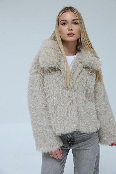 Le Savu Jachetă de blană pentru femei SHILSEE de culoarea pietrei