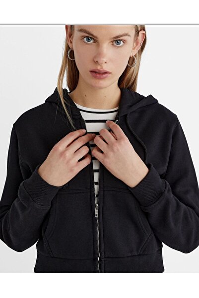 AFROGİYİM Oversize Women's Crop Cardigan - Hooded Elastic and Zippered