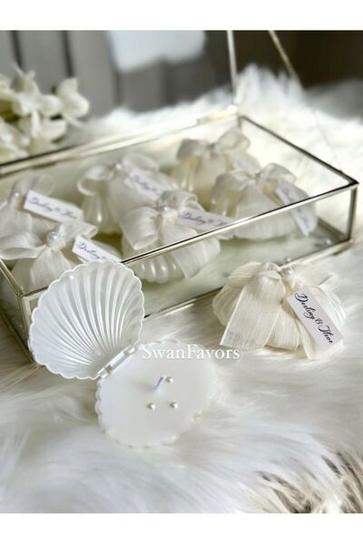 ERSE HOME 20 Adet Süslemeli İstiridye Mum|  Nikah Şekeri, Söz, Nişan Hediyeli...