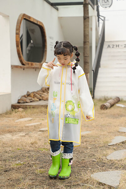 İMEXTECH Yellow Eva Fabric - Children's Raincoat Bag with Hood, Pattern and Protector