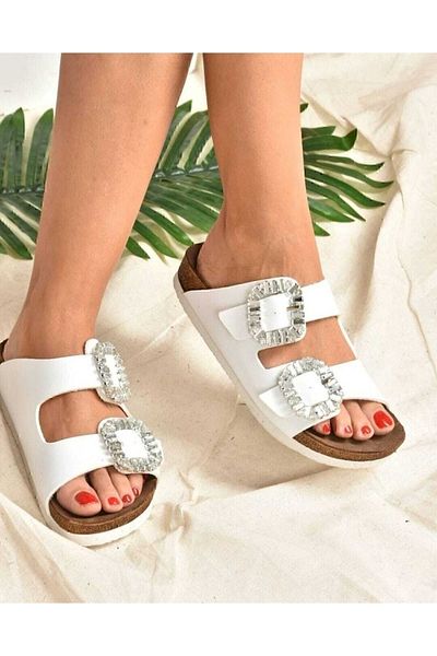 ALSANCAK AYAKKABİ Stoned Double Buckle Slippers
