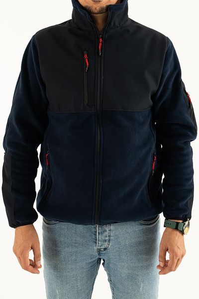 Souris Ανδρικό μπλουζάκι Navy Blue Slim Fit που δεν κολλάει με πλήρες φερμουάρ και γαρνιρισμένο φλις φούτερ