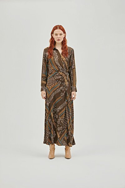 Pilea Kardenya Büzgülü Etnik Desenli Viskon Rayon Karışımlı Maksi Elbise - My