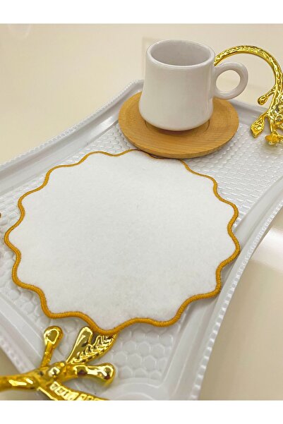 AYNAKIŞÇEYİZ 6 Adet Keçe Kumaş Üzeri Tek Sargı Kahve Yanı Kokteyl Peçetesi & ...