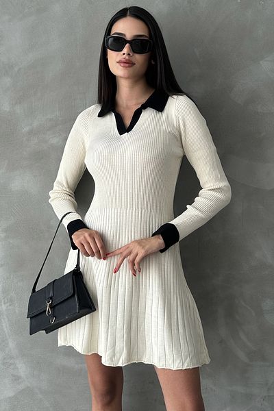 WOMAN VISION Relaxed Cut Cream Knitwear Polo Neck Φόρεμα - Μακρυμάνικο 14169