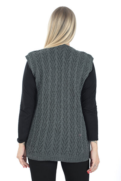 İKSUN Kadın V Yaka Kalın Yün Kaz Ayağı Modelli Triko Düğmeli Cepli Anne Yelek