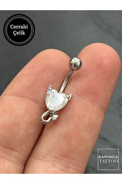 Karınca Piercing High Quality Devil Motif Silver Color Belly Piercing with Stones (KARINCA TATTOO)