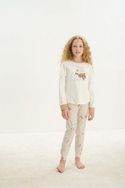 Sevim Set pijama fetita ecru cu maneca lunga - C2T4N7O8