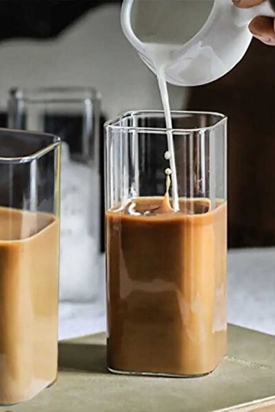 Gülümseten Avm 2 Li Pipetli Kare Kahve Bardağı | Meşrubat Bardağı | Soğuk Kahve Bardağı | Dikdörtgen bardak 350ml