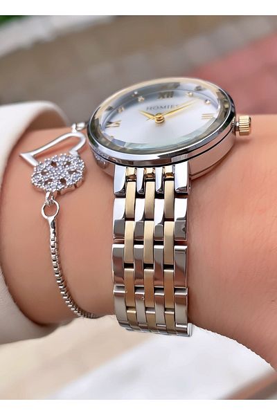 Homies Yellow Silver Colored Waterproof Women's Wristwatch and Bracelet Gift