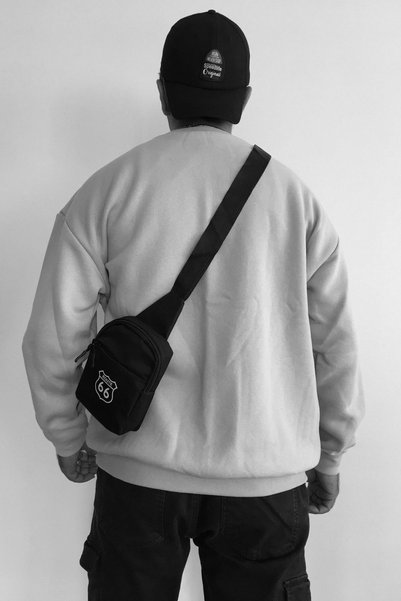 Outlet Çarşım Route 66 Men's Cross Shoulder Bag Two Compartments Black Daily Bag Bodybag 12*20 cm