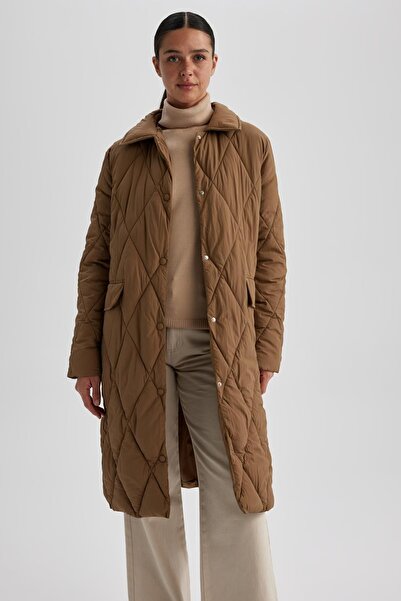 DeFacto Waterproof Relax Fit Quilted Long Thin Coat Parka A1937ax23au
