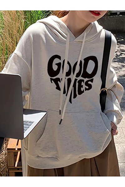 PALPİTO Siva majica sa kapuljačom Good Times Štampano za žene - 3 niti K Sa k...