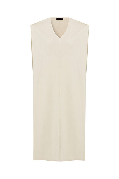 Quzu Természetes V-nyakú hosszú ruha - részletekkel