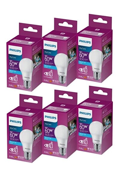 Philips LED 8-60W AMPUL BEYAZ 6500K BEYAZ IŞIK 6LI