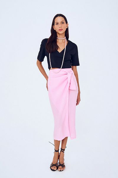 Quzu Pink Tie Waist Wrap Skirt