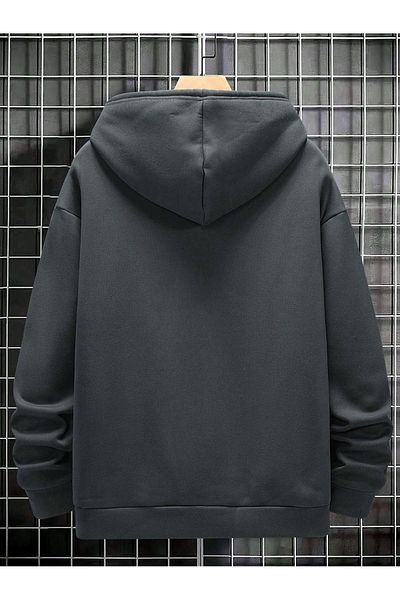 Black Sokak Anthracite Color Oversize Hooded Men's Sweatshirt - Triangle Printed