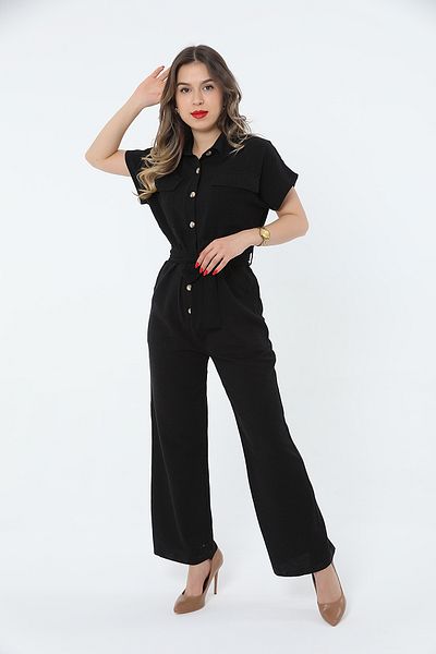Pattaya Women's Front Buttoned Pocket Linen Jumpsuit P24S191-4031