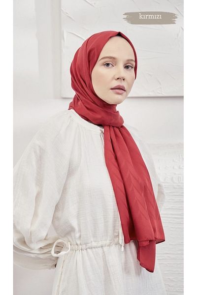 ARMANDA SEMAZADE ZIKZAK PATTERNED RED JACQUARD SHAL