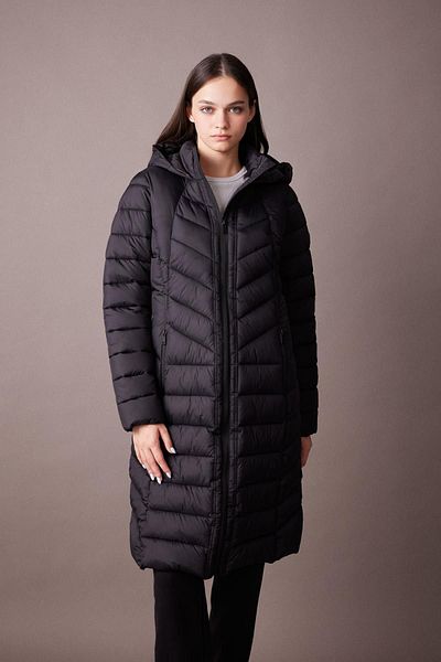 DeFacto Langer Daunenmantel – Parka mit Kapuze, schmale Passform, Reißverschlusstasche