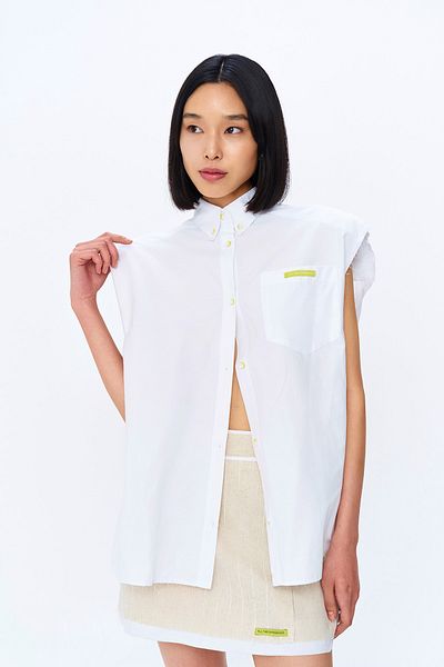 Quzu White Oversize Shirt - Backless and Sleeveless