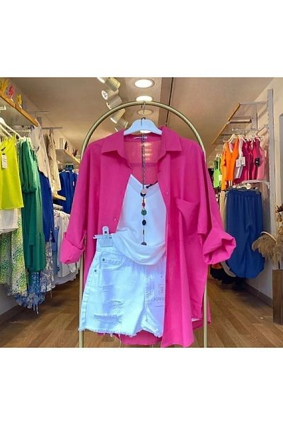 HC Boutique Υπερμεγέθη λινό πουκάμισο - Μεγάλη μονή τσέπη, νέο μοντέλο
