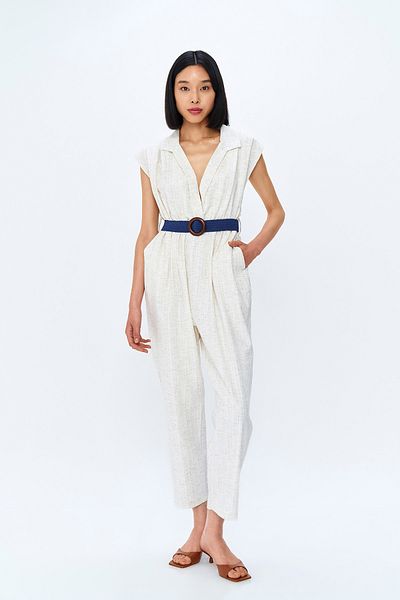 Quzu Natural V-Neck Jumpsuit - With Belt Accessory
