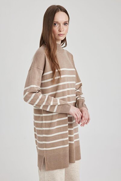 DeFacto Regular Fit Çizgili Yarım Balıkçı Yaka Kazak Tunik U9892az23wn