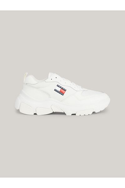 Tommy Hilfiger Women's Brand Logo Leather Mixed Upper Hybrid Design Rubber Inside and Outside Sole Stylish Looking