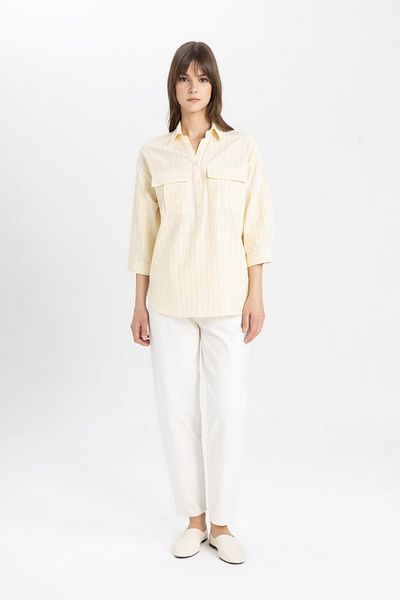 DeFacto Poplin Striped Relax Fit Long Sleeve Tunic Shirt - C4495Ax24Sp