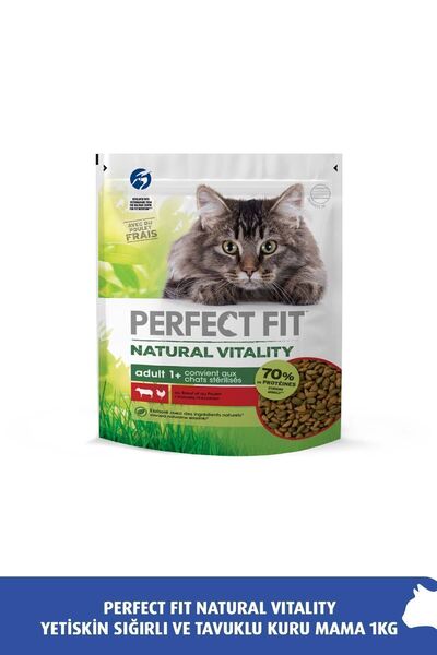 Perfect Fit Natural Vitality Yetişkin Sığırlı Kedi Maması 1 Kg Steril