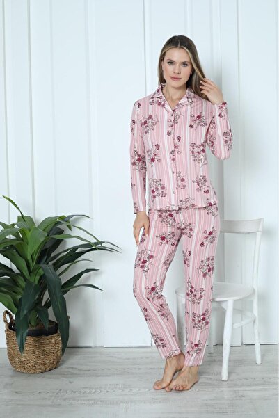 ERDENİZ TEKSTİL Бавовняний комплект піжами з довгими рукавами та коміром для ...
