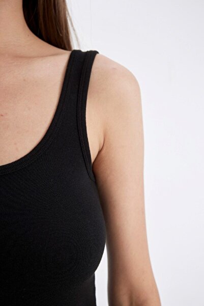 DeFacto Siyah Slim Fit Dar Kesim U Yaka Ribana Basic Düz Atlet C0095ax24au