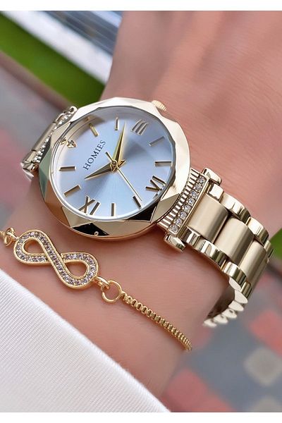 Homies Brand Gold Color Waterproof Women's Wristwatch - With Bracelet Gift