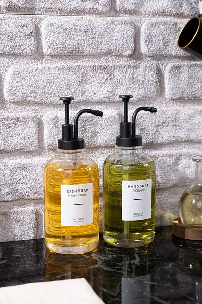 La Casa Art 2 Συσκευασία 500 ml Πάγκος Γυάλινος Διανομέας Υγρού Σαπουνιού Κουζίνα (6 ΤΕΜΑΧΙΑ ΕΤΙΚΕΤΑ) Lcats20121