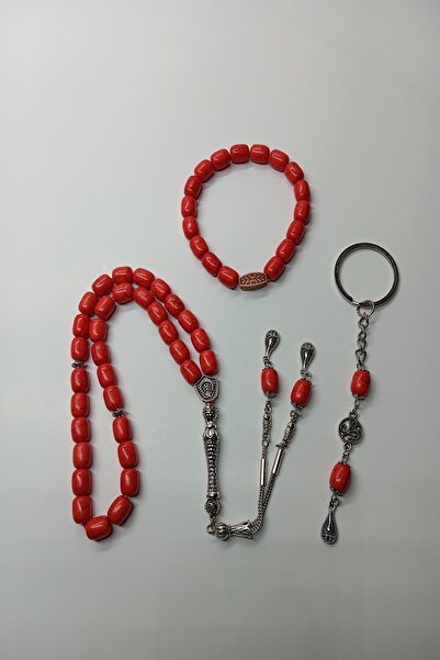 İbrahim Altıntaş مجموعة سلسلة مفاتيح وسوار من الألبكة الحمراء بشراشيب