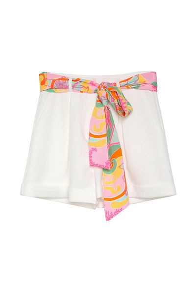 Quzu Ecru Mini Shorts - Colorful and Lacing Detailed, Double Leg