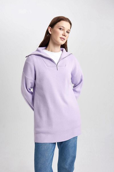 DeFacto Strickpullover-Tunika mit normaler Passform, Reißverschluss und Stehkragen, B0191ax23wn
