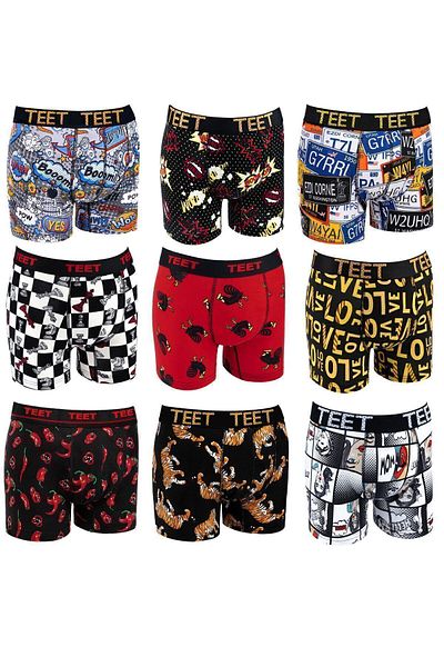 TEET Ανδρικό Boxer Premium Σετ 9 Δώρο με μοτίβο από βαμβακερό Lycra