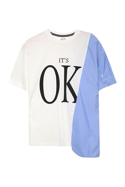 Quzu Ecru T-shirt - Shirt Detailed and Text Printed