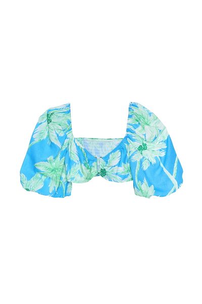 Quzu Mint Patterned Bustier - Balloon Sleeve Blouse