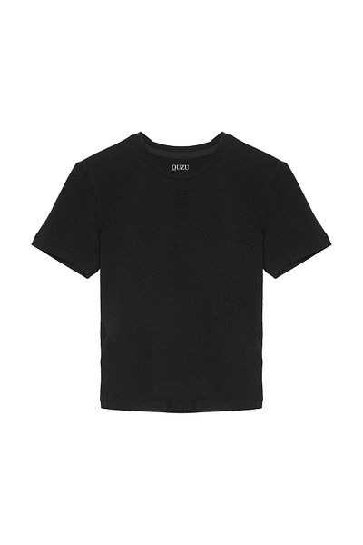 Quzu Black Basic Crop Short Sleeve T-Shirt