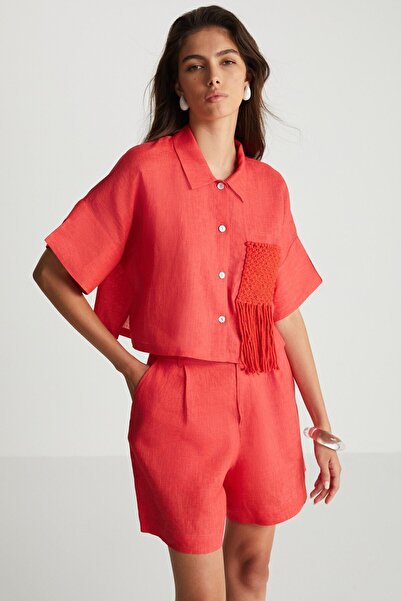 boneqa barcelona Kırmızı Keten Şort